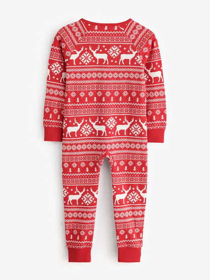 The Little Tailor Red Cotton Reindeer Fairisle Pattern Christmas Onesie - image 3