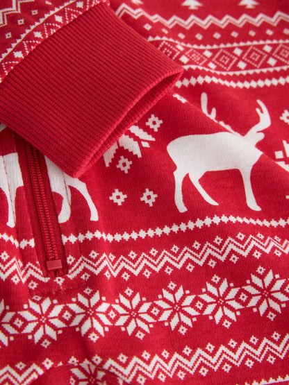 The Little Tailor Red Cotton Reindeer Fairisle Pattern Christmas Onesie - image 4