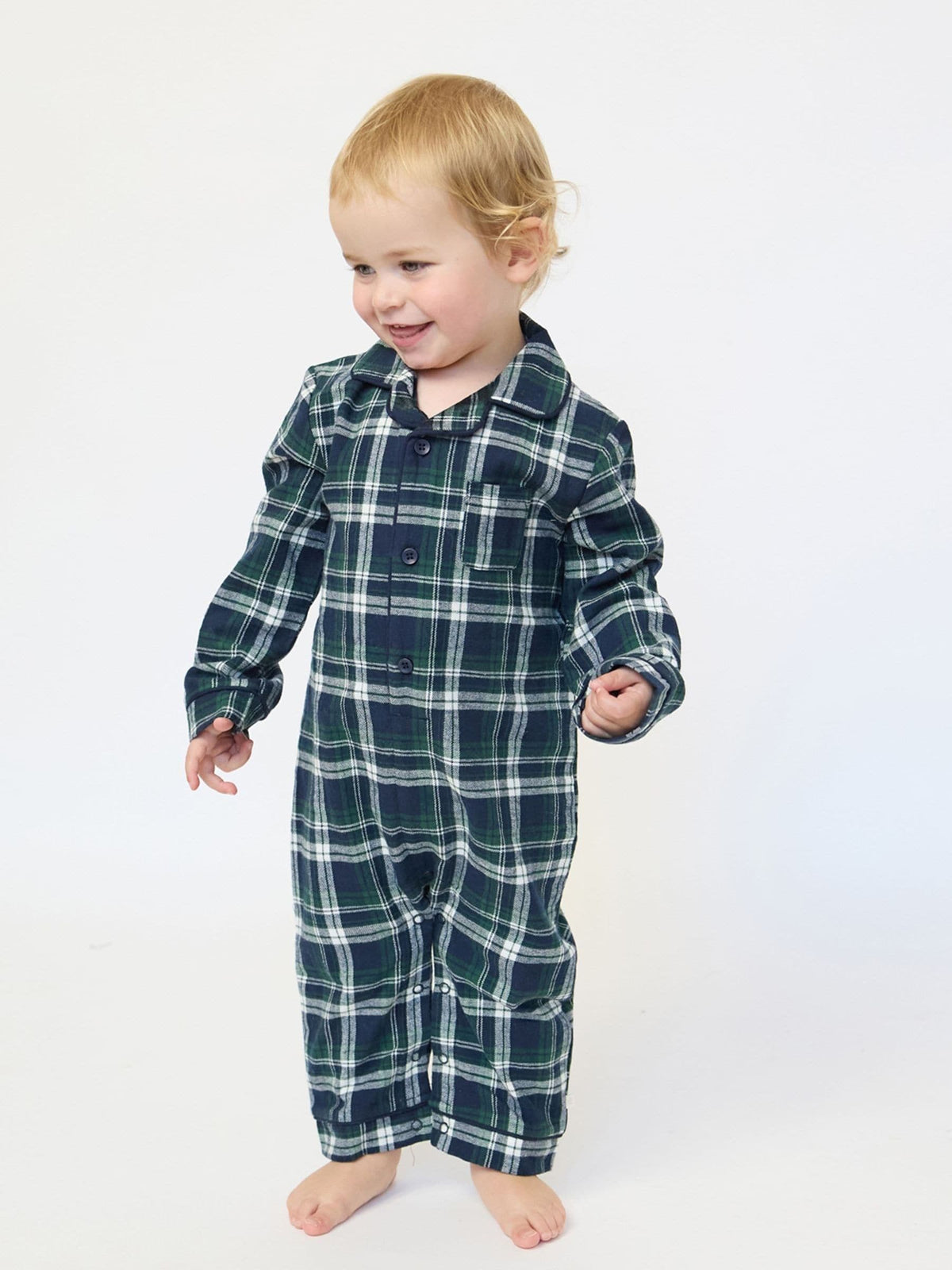 The Little Tailor Blue Checked Flannel Button Through Christmas Onesie - image 1