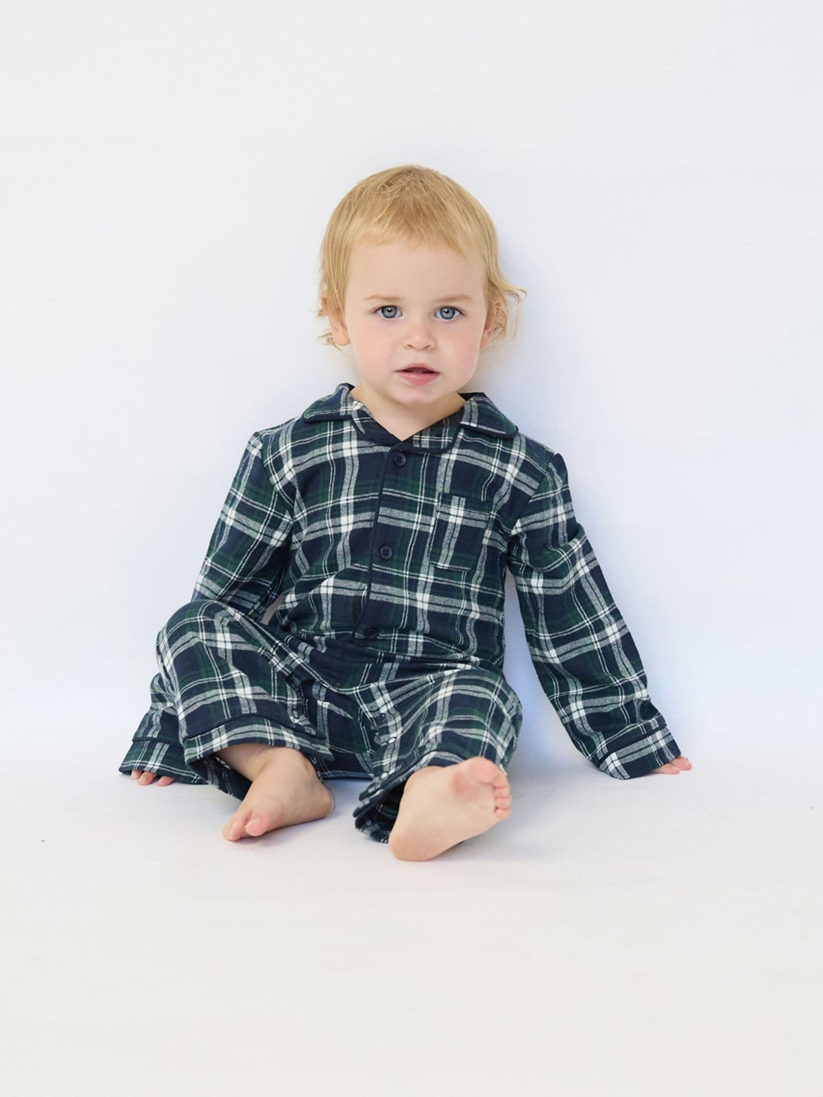The Little Tailor Blue Checked Flannel Button Through Christmas Onesie - image 2