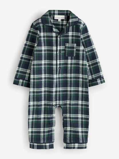 The Little Tailor Blue Checked Flannel Button Through Christmas Onesie - image 5