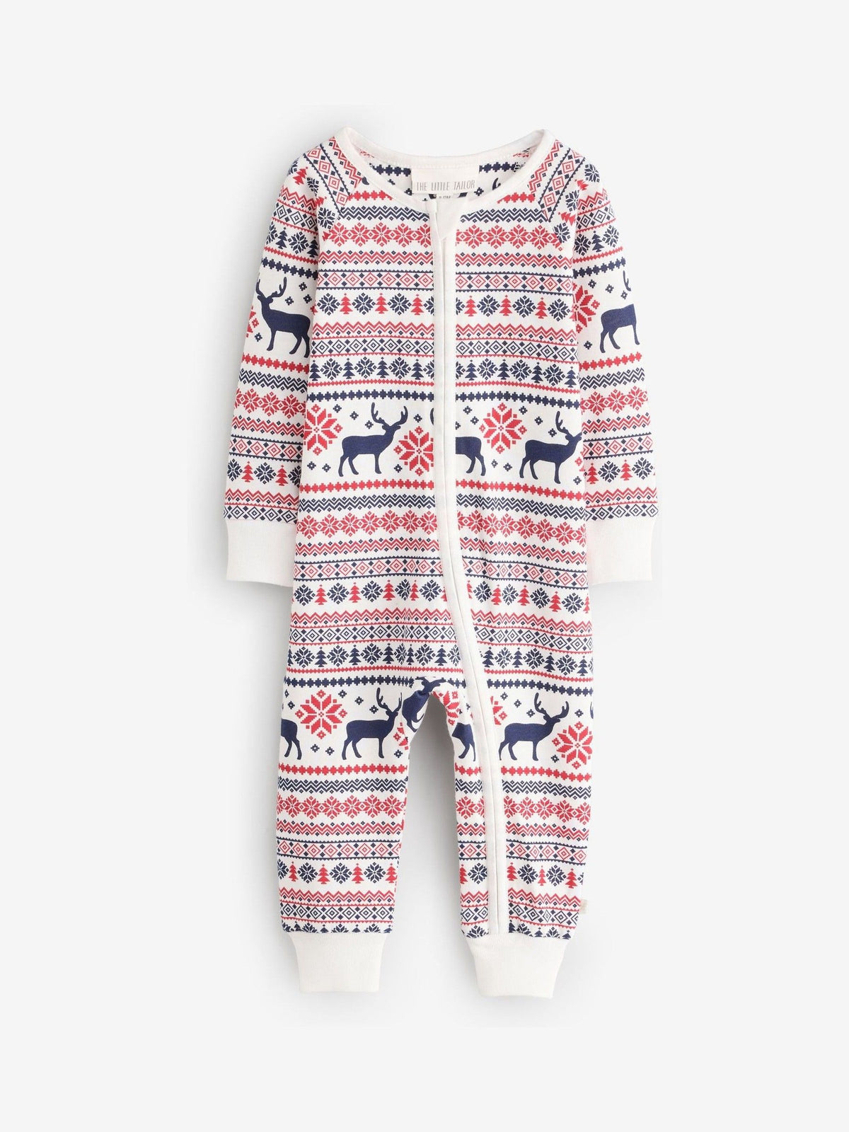 The Little Tailor Cream Cotton Reindeer Fairisle Pattern Christmas Onesie - image 1