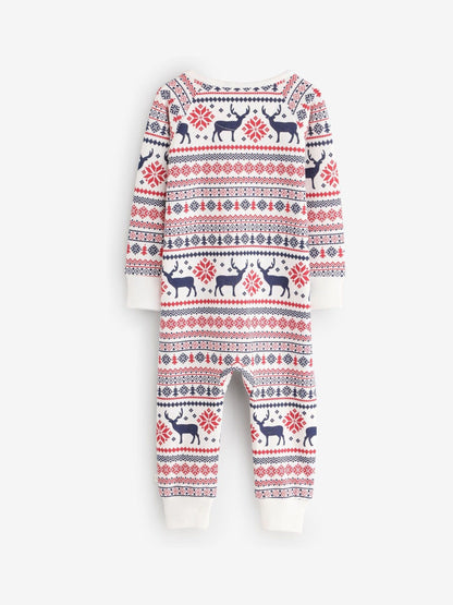 The Little Tailor Cream Cotton Reindeer Fairisle Pattern Christmas Onesie - image 2