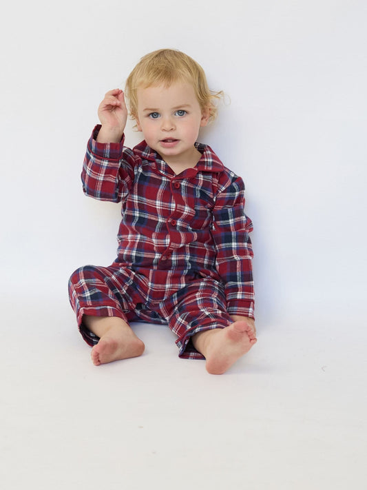 The Little Tailor Red Checked Flannel Button Through Christmas Onesie - image 1