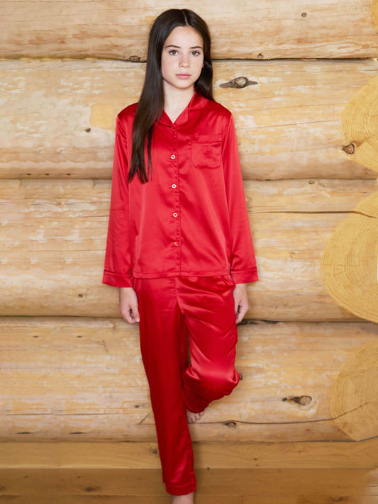 The Little Tailor Red Satin Button Through Christmas Pyjamas - image 1