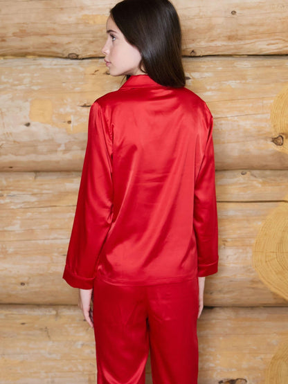 The Little Tailor Red Satin Button Through Christmas Pyjamas - image 3