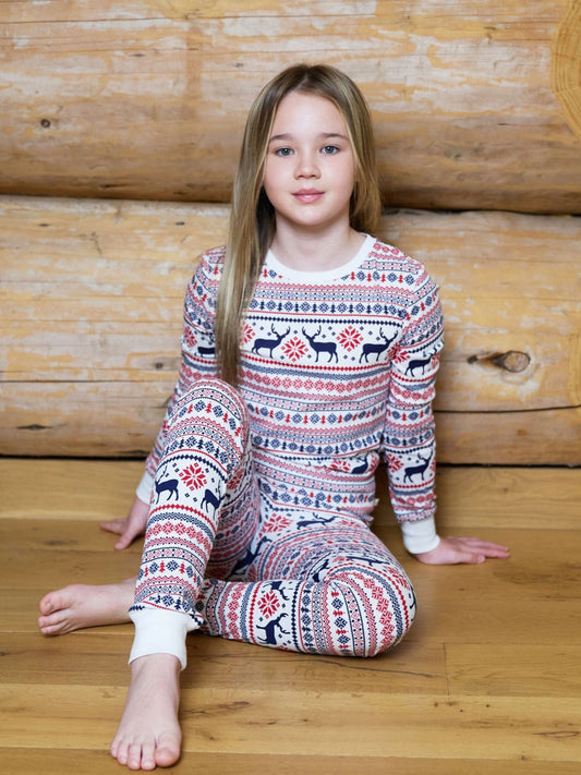 The Little Tailor Cream Cotton Reindeer Fairisle Pattern Christmas Pyjamas - image 1