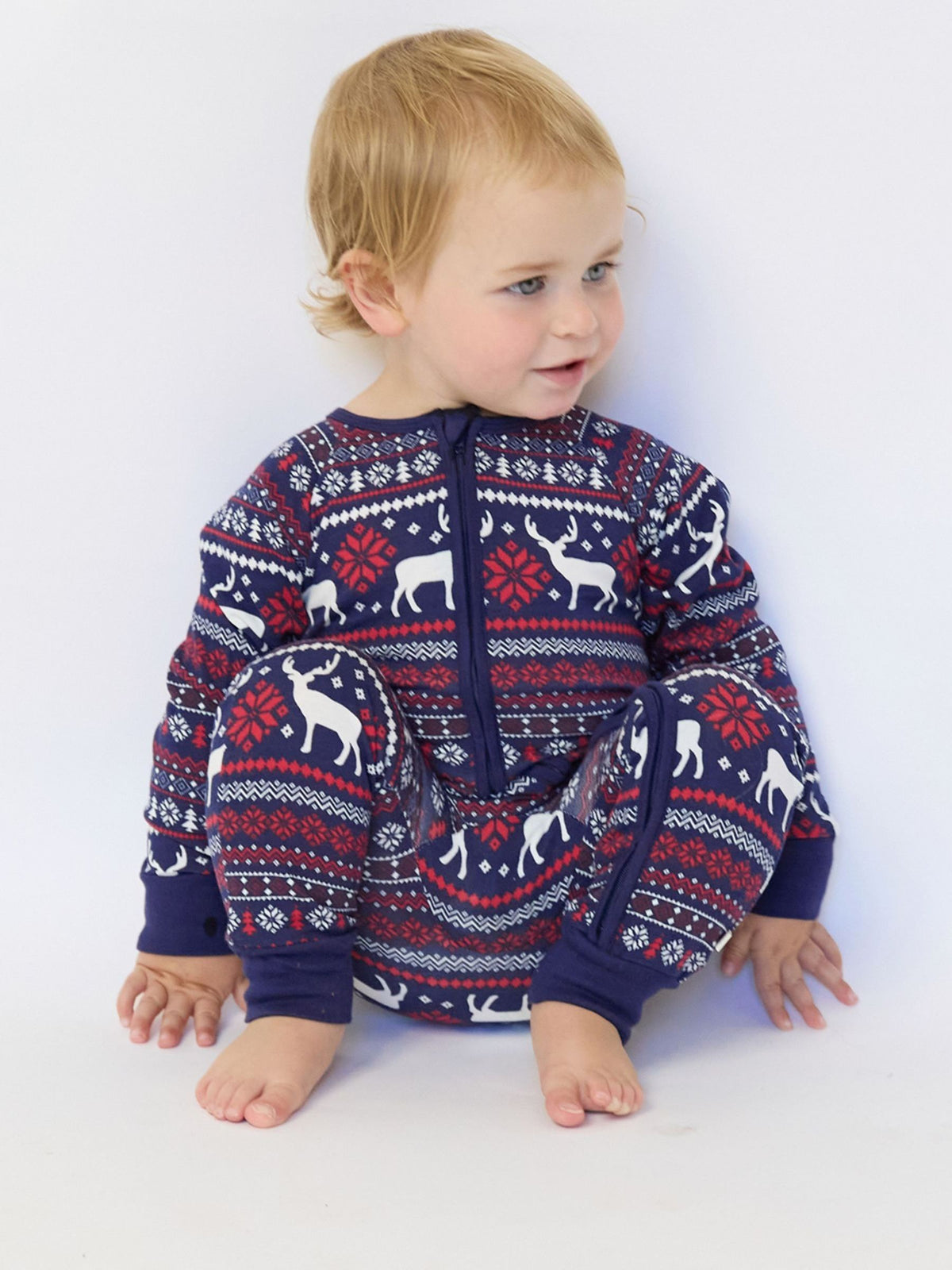 The Little Tailor Blue Cotton Reindeer Fairisle Pattern Christmas Onesie - image 2