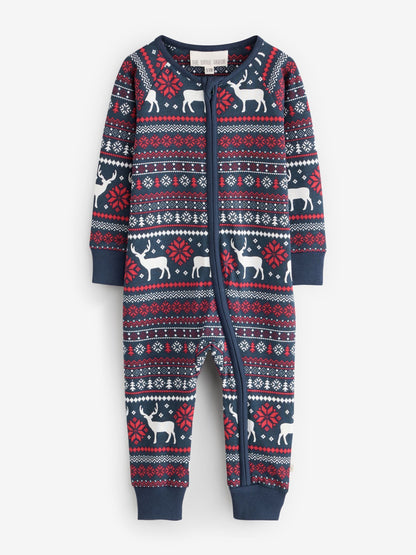 The Little Tailor Blue Cotton Reindeer Fairisle Pattern Christmas Onesie - image 4