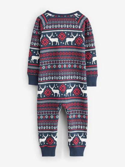 The Little Tailor Blue Cotton Reindeer Fairisle Pattern Christmas Onesie - image 5