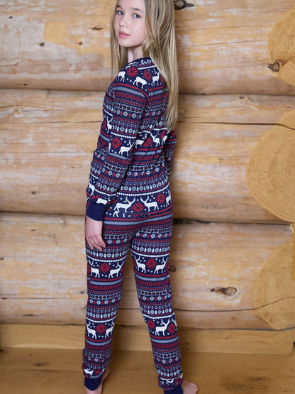 The Little Tailor Blue Cotton Reindeer Fairisle Pattern Christmas Pyjamas - image 2