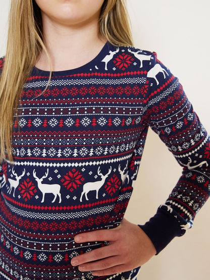 The Little Tailor Blue Cotton Reindeer Fairisle Pattern Christmas Pyjamas - image 3