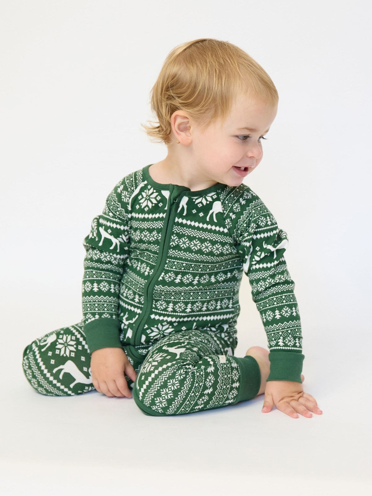 The Little Tailor Green Cotton Reindeer Fairisle Pattern Christmas Onesie - image 1