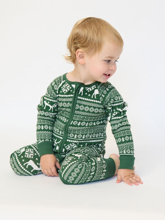 The Little Tailor Green Cotton Reindeer Fairisle Pattern Christmas Onesie - image 1