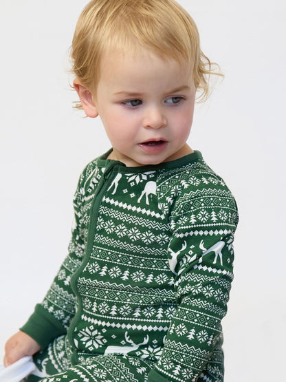 The Little Tailor Green Cotton Reindeer Fairisle Pattern Christmas Onesie - image 2