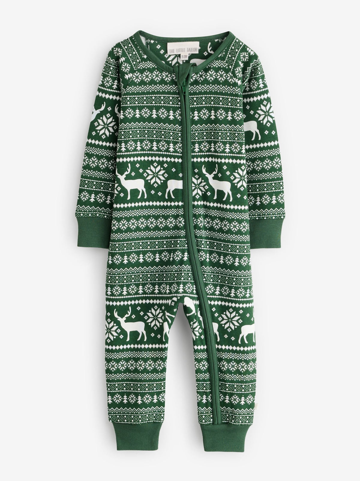 The Little Tailor Green Cotton Reindeer Fairisle Pattern Christmas Onesie - image 4