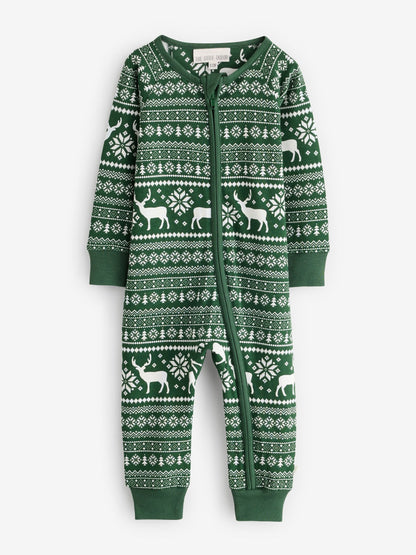 The Little Tailor Green Cotton Reindeer Fairisle Pattern Christmas Onesie - image 4