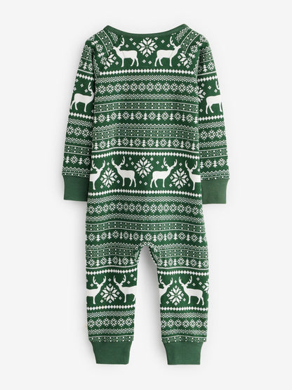 The Little Tailor Green Cotton Reindeer Fairisle Pattern Christmas Onesie - image 5