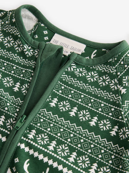 The Little Tailor Green Cotton Reindeer Fairisle Pattern Christmas Onesie - image 7