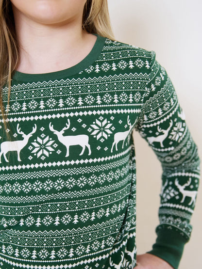 The Little Tailor Green Cotton Reindeer Fairisle Pattern Christmas Pyjamas - image 4