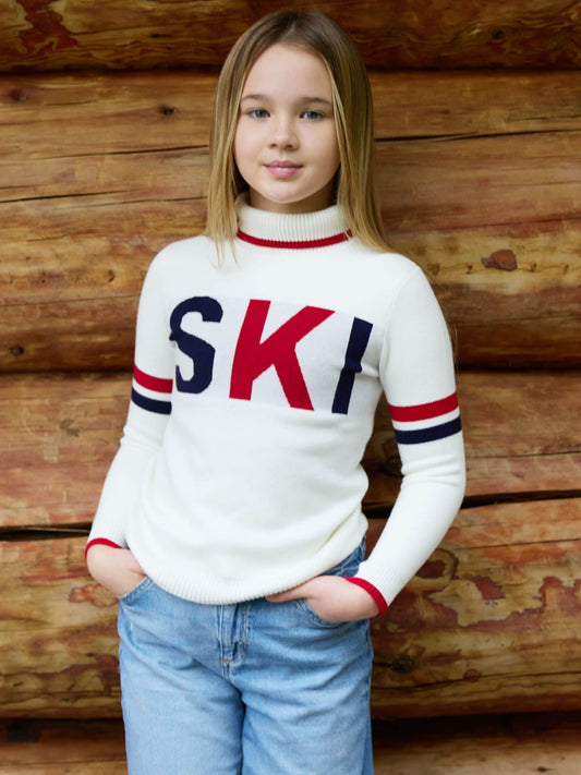 The Little Tailor Navy Blue/Red/Cream Ski Text Jumper - image 1