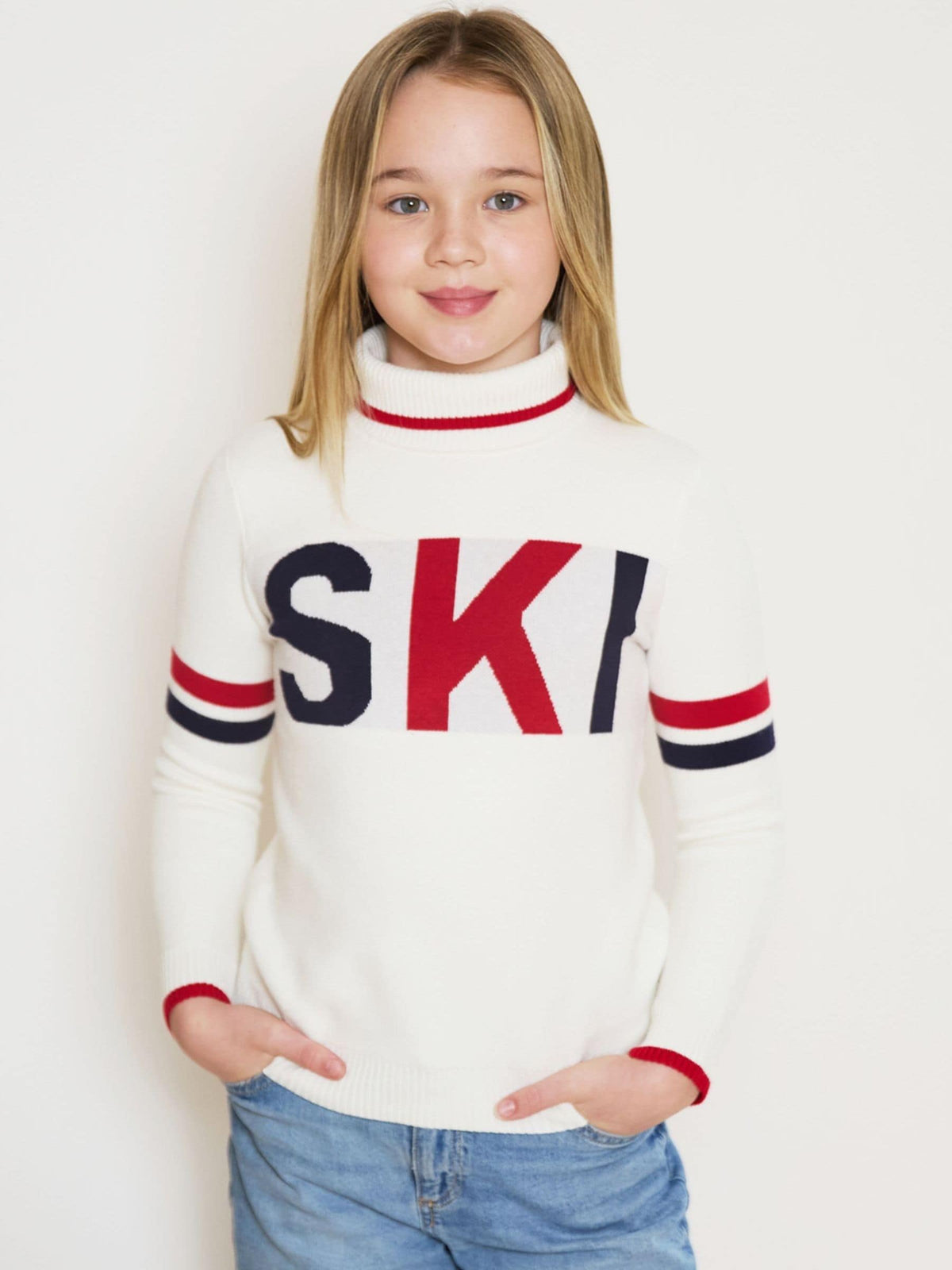 The Little Tailor Navy Blue/Red/Cream Ski Text Jumper - image 2