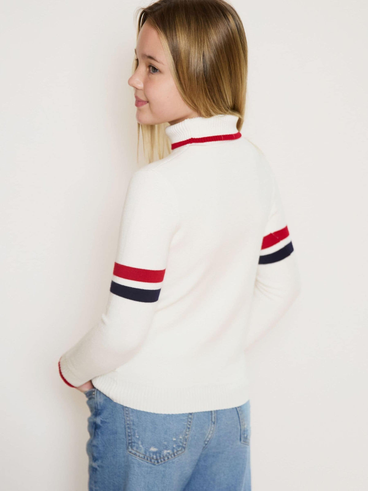 The Little Tailor Navy Blue/Red/Cream Ski Text Jumper - image 3