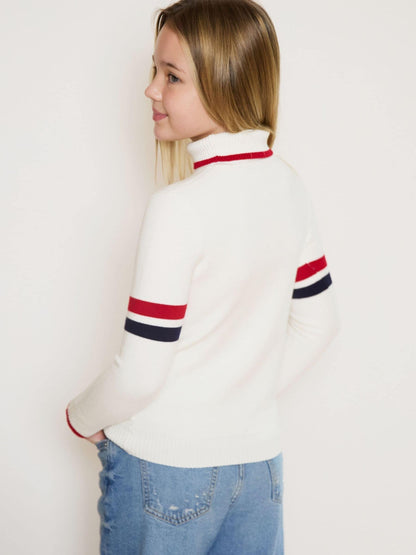 The Little Tailor Navy Blue/Red/Cream Ski Text Jumper - image 3