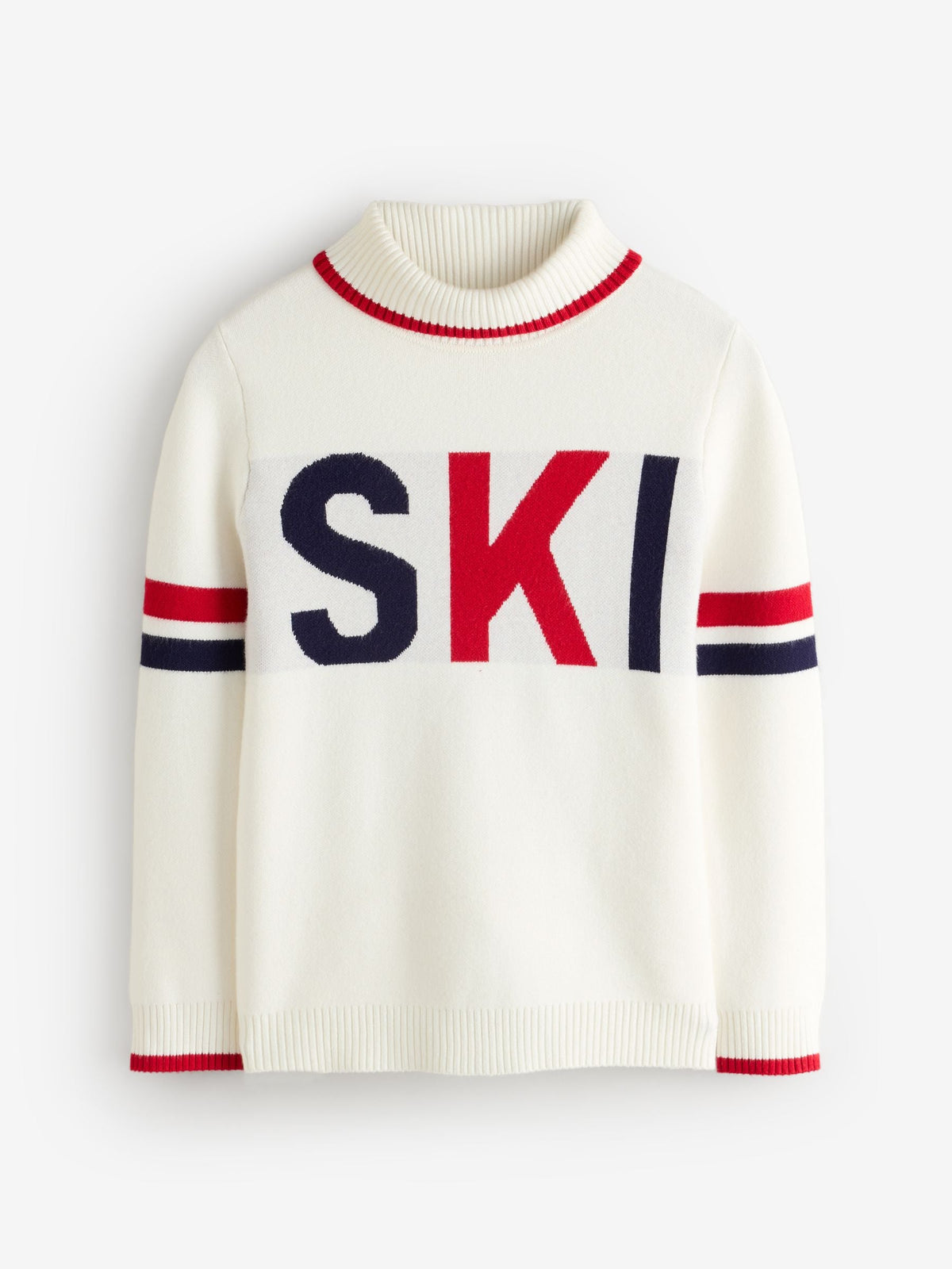 The Little Tailor Navy Blue/Red/Cream Ski Text Jumper - image 5