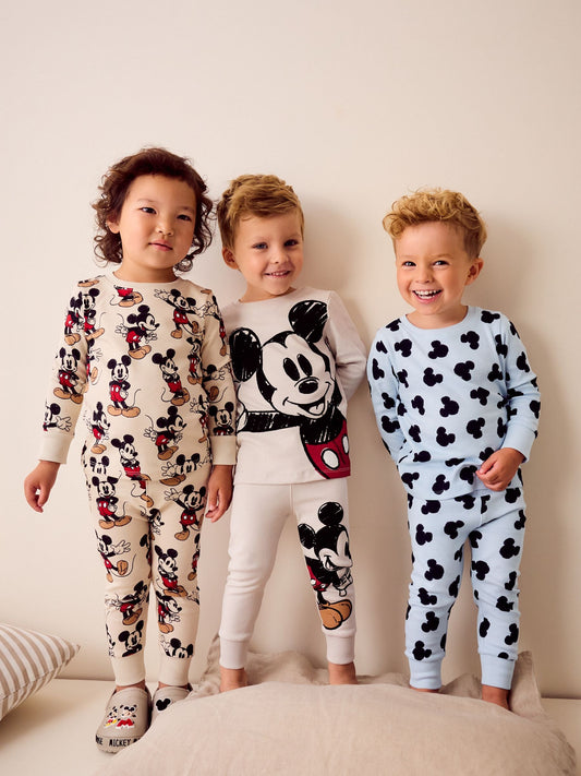 Blue/Ecru Mickey Mouse Snuggle Pyjamas 3 Pack (9mths-10yrs)
