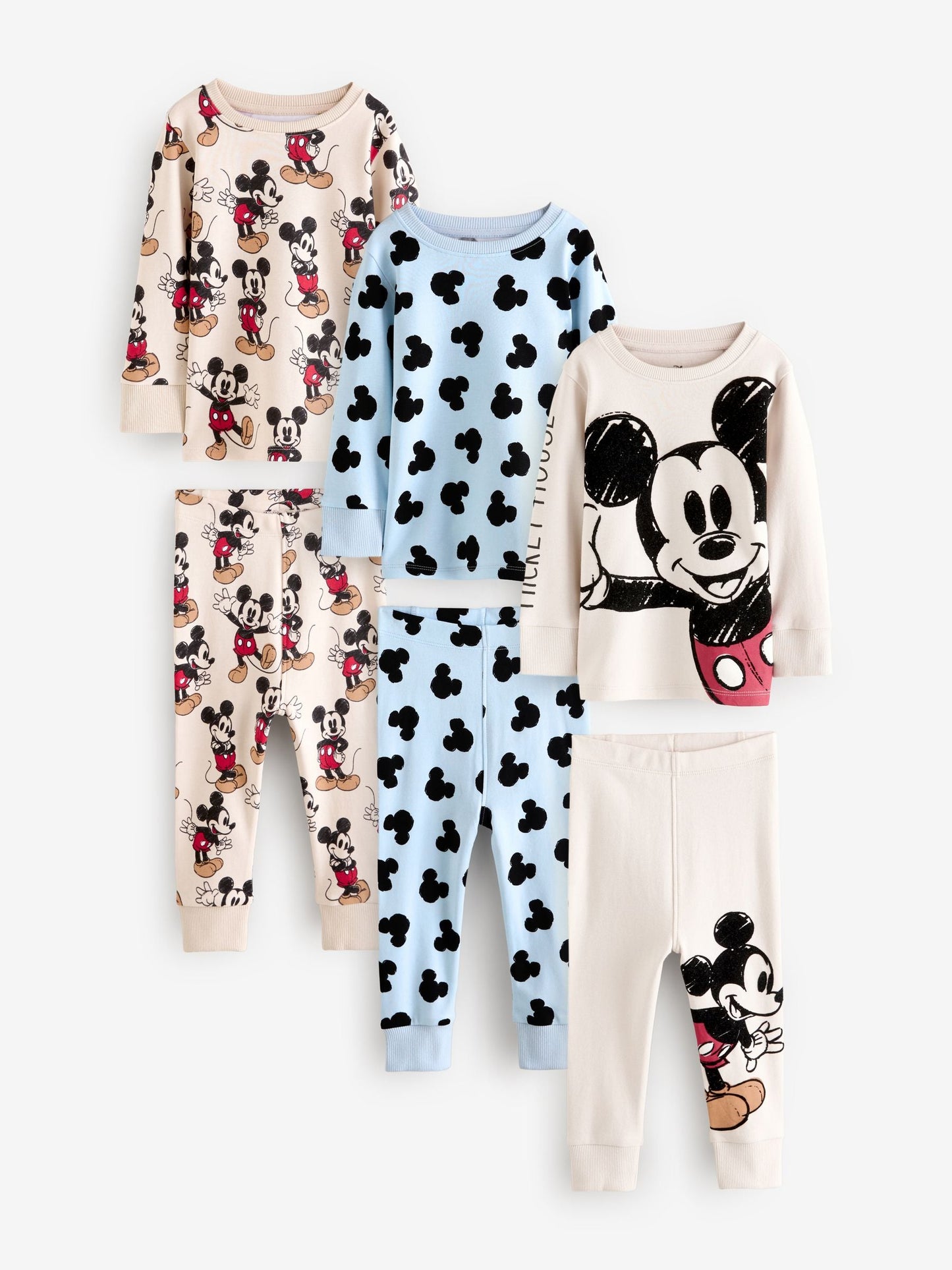 Blue/Ecru Mickey Mouse Snuggle Pyjamas 3 Pack (9mths-10yrs)