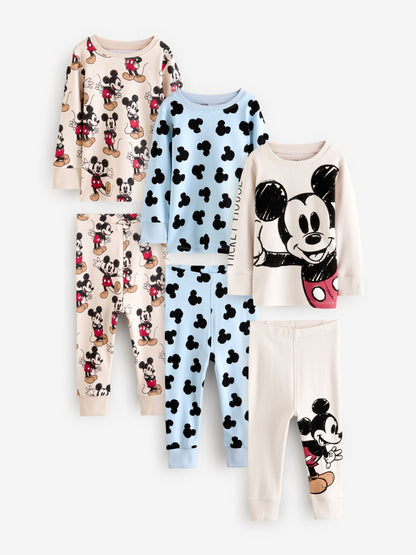 Blue/Ecru Mickey Mouse Snuggle Pyjamas 3 Pack (9mths-10yrs)