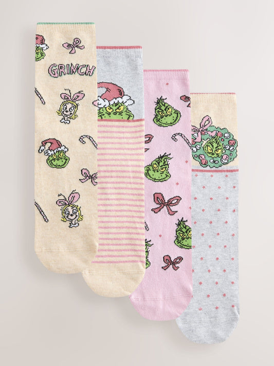 Pink/Green Christmas The Grinch Licensed Ankle Socks 4 Pack - image 1