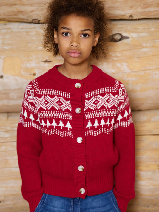 The Little Tailor Red Cotton Winter Fairisle Christmas Cardigan - image 1