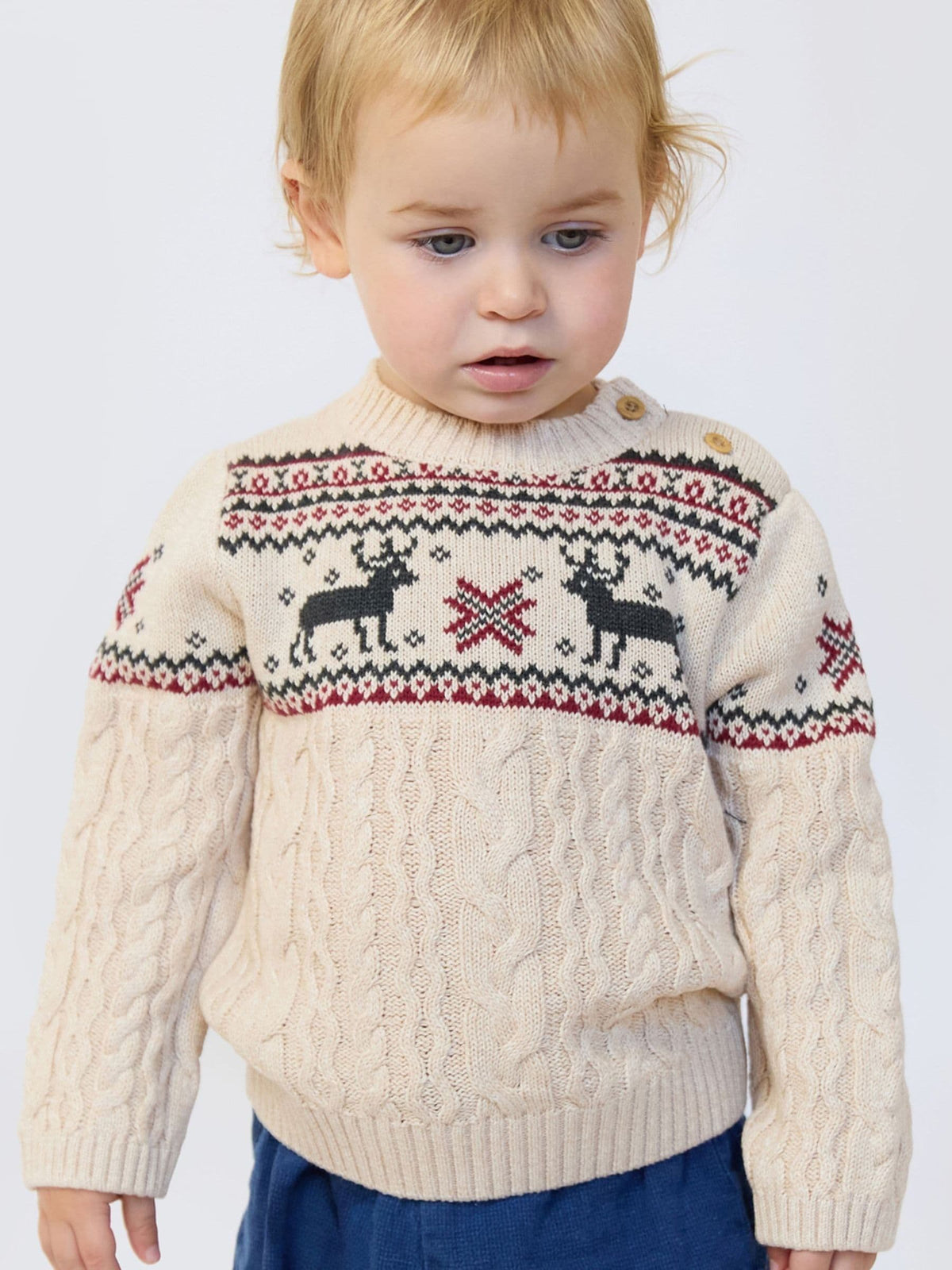 The Little Tailor Beige Christmas Reindeer Fairisle Jumper - image 1