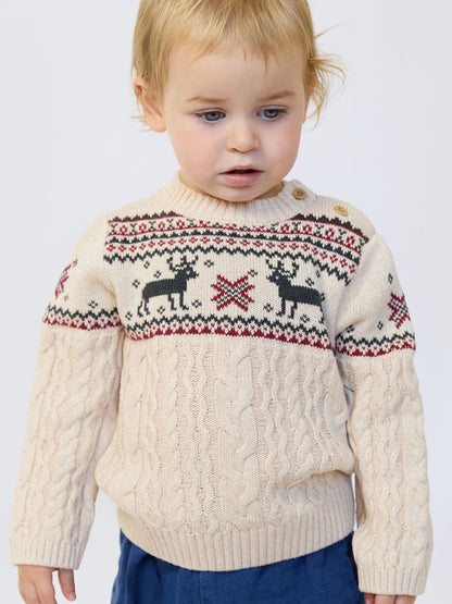 The Little Tailor Beige Christmas Reindeer Fairisle Jumper - image 1