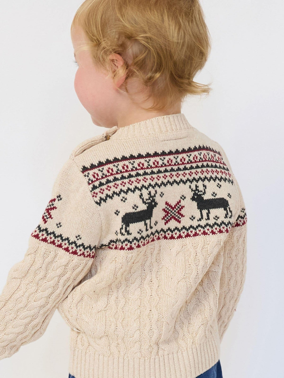 The Little Tailor Beige Christmas Reindeer Fairisle Jumper - image 2