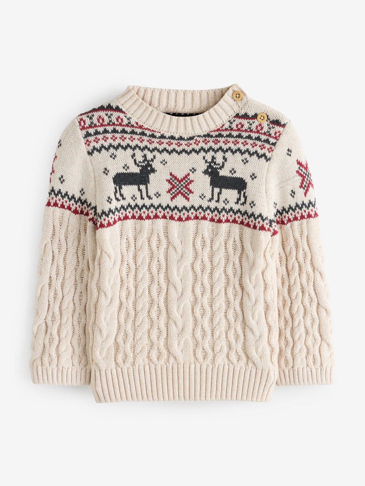 The Little Tailor Beige Christmas Reindeer Fairisle Jumper - image 4