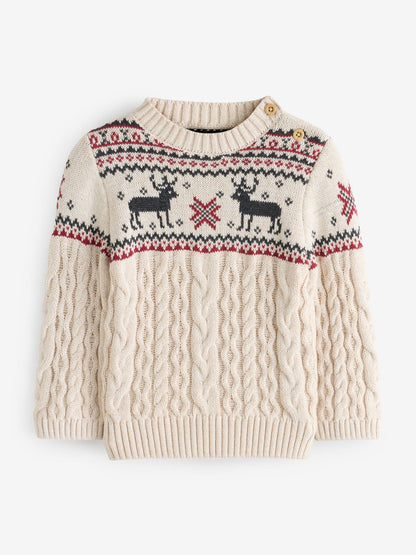 The Little Tailor Beige Christmas Reindeer Fairisle Jumper - image 4