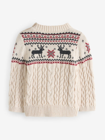 The Little Tailor Beige Christmas Reindeer Fairisle Jumper - image 5