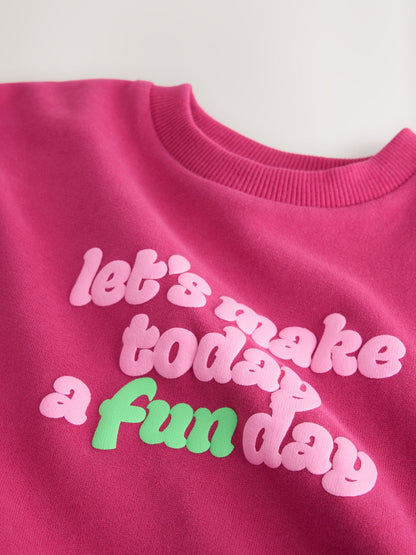 Bright Pink Slogan Crew Neck Sweatshirt (3mths-7yrs) - image 4