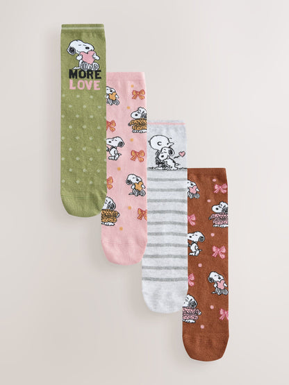 Rust Brown/Green/Pink Snoopy Licensed Ankle Socks 4 Pack - image 1
