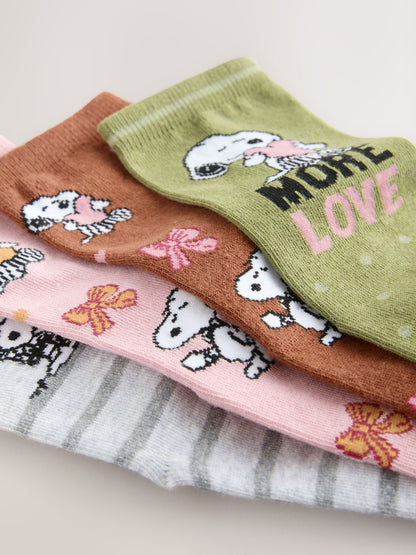Rust Brown/Green/Pink Snoopy Licensed Ankle Socks 4 Pack - image 6