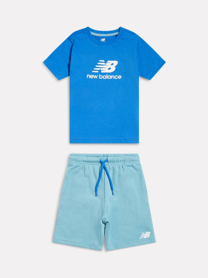 New Balance Blue Stacked Logo T-Shirt & FT Shorts Set image 1
