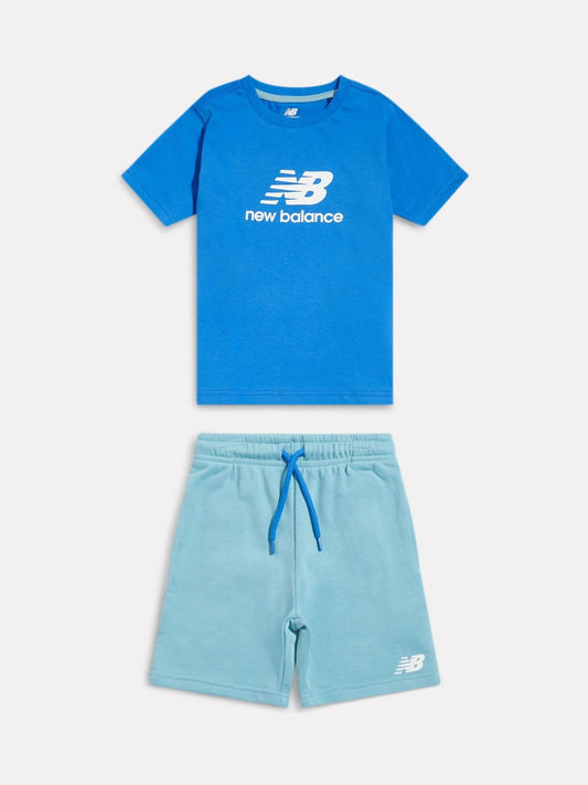 New Balance Blue Stacked Logo T-Shirt & FT Shorts Set image 1