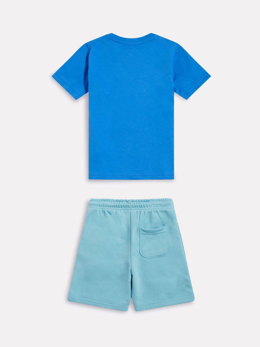 New Balance Blue Stacked Logo T-Shirt & FT Shorts Set image 2