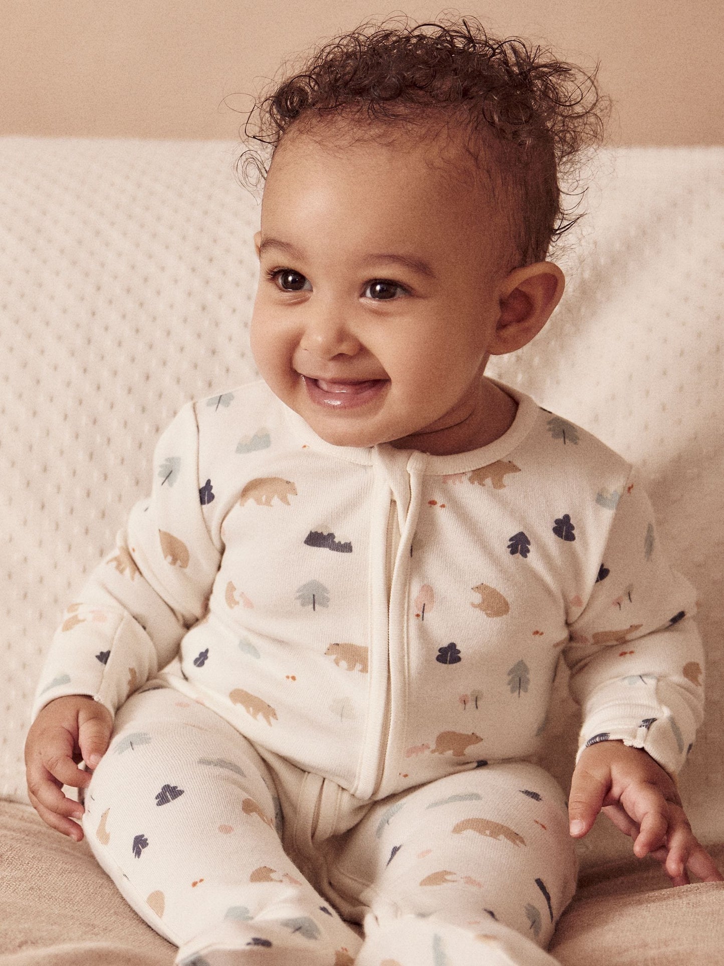 MORI Cream Bear Print Supersoft 2 Way Zip Up Sleepsuit image 2