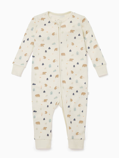 MORI Cream Bear Print Supersoft 2 Way Zip Up Sleepsuit image 3