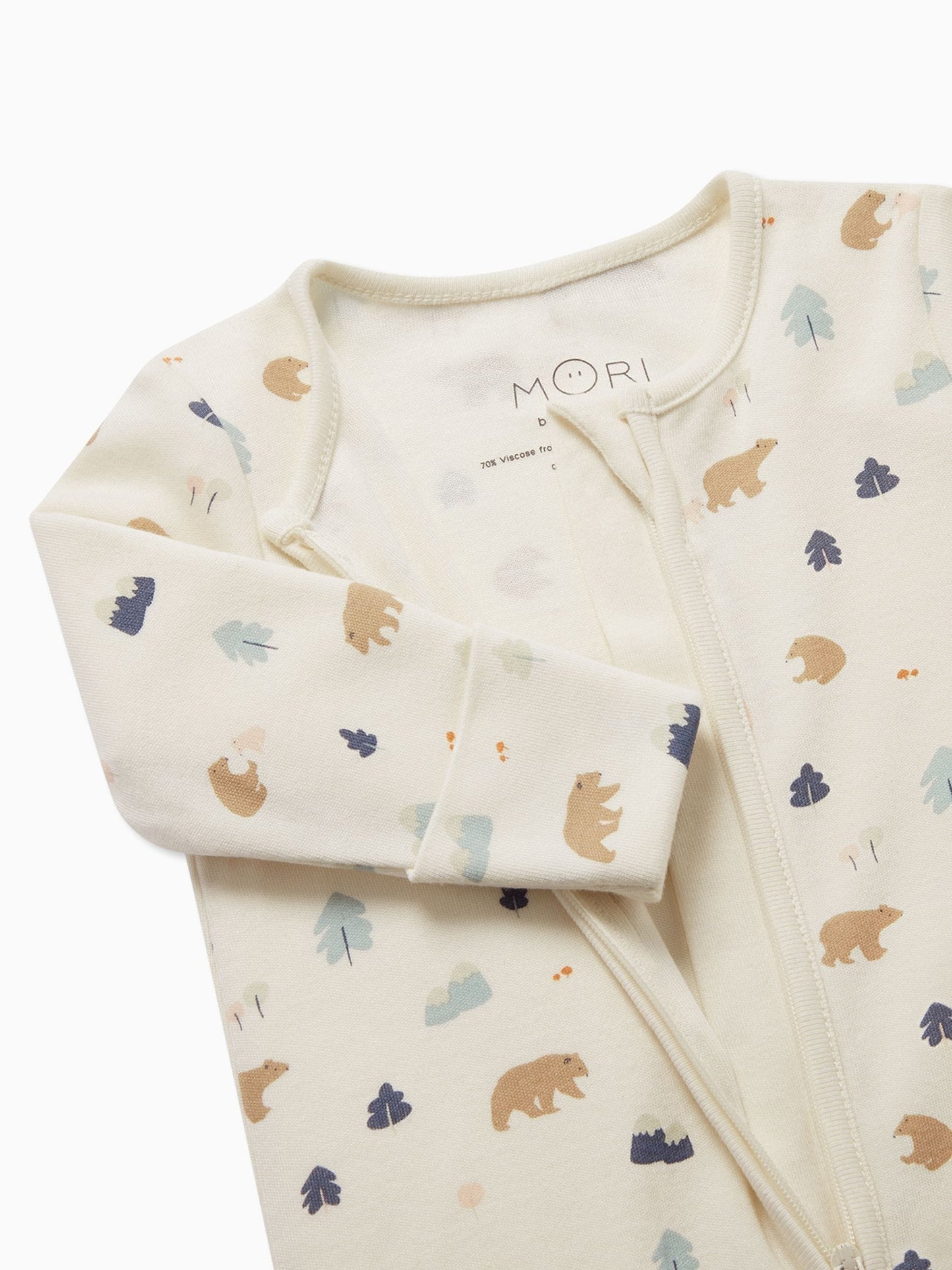 MORI Cream Bear Print Supersoft 2 Way Zip Up Sleepsuit image 4