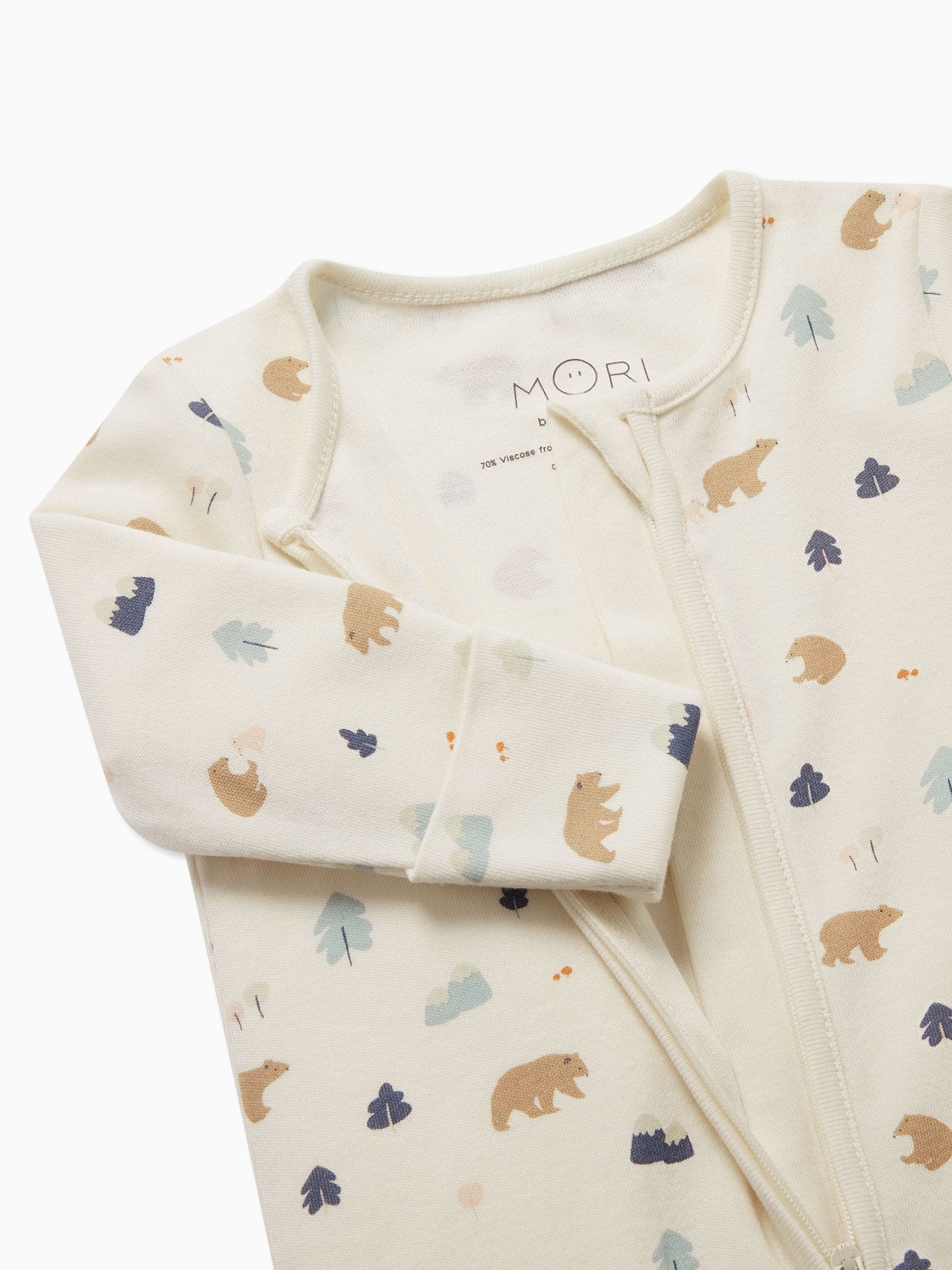 MORI Cream Bear Print Supersoft 2 Way Zip Up Sleepsuit image 4